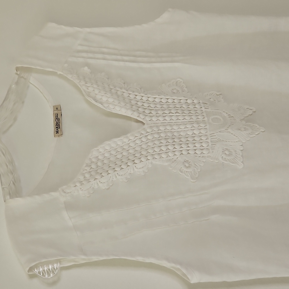 Marina Gigli White Linen Sleeveless Embroidered Blouse Size‎ Small - Picture 5 of 13